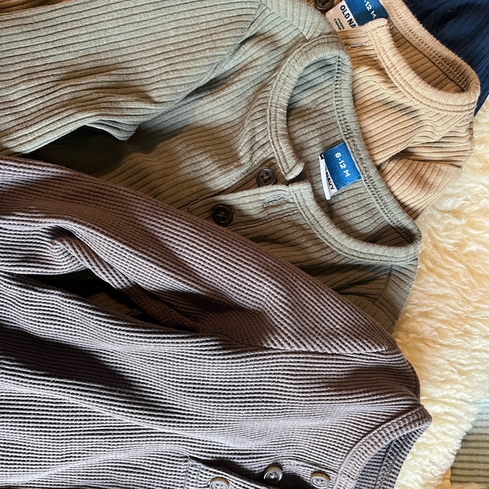 Ribbed Knit Henley Onsies Set in Neutral Tones - Picture 3 of 10